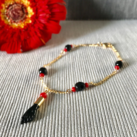 Azabache Bead Protection Bracelet (Gold)