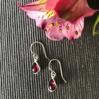 Garnet Sterling Silver Teardrop Earrings