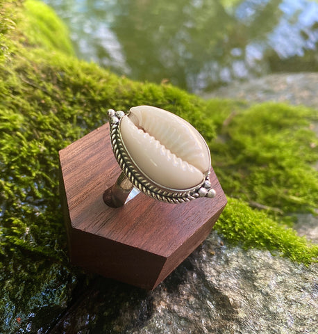 Cowrie Shell Ring: Protection and Prosperity (Sterling Silver)